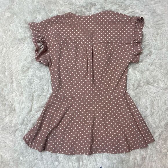 Monteau Pink Plush Top Blouse Vneck Tie Front Size XS Ruffle Sleeves Feminine Po - Picture 12 of 12